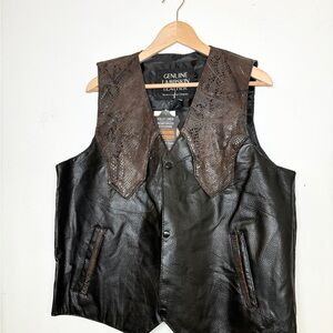 NWT GIOVANNI NAVARRE Genuine Leather Vest Sz L Brown Accents on Black Body